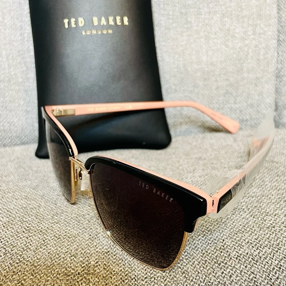 Ted Baker Full Rim Clubmaster Sunglasses w/ Leather Case - Black & Pink $189 NWT - Picture 9 of 9
